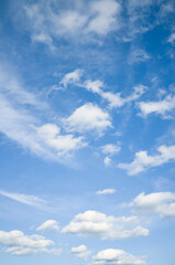 Beautiful vertical photo of light blue sky and white clouds, quality high detailed shoot.