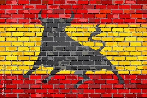 Flag of Spain with an Osborne bull  - Illustration, 
Flag of Spain on a brick wall