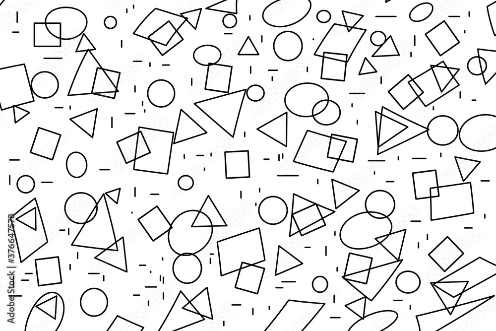 Memphis design pattern wallpaper, black and white geometric abstract design. Minimalist geometric sketch, drawn simple seamless wrapping paper pattern for banner, cover, brochure or poster