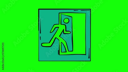 Pulsatile emergency exit sign animation isolated on green and looped photo