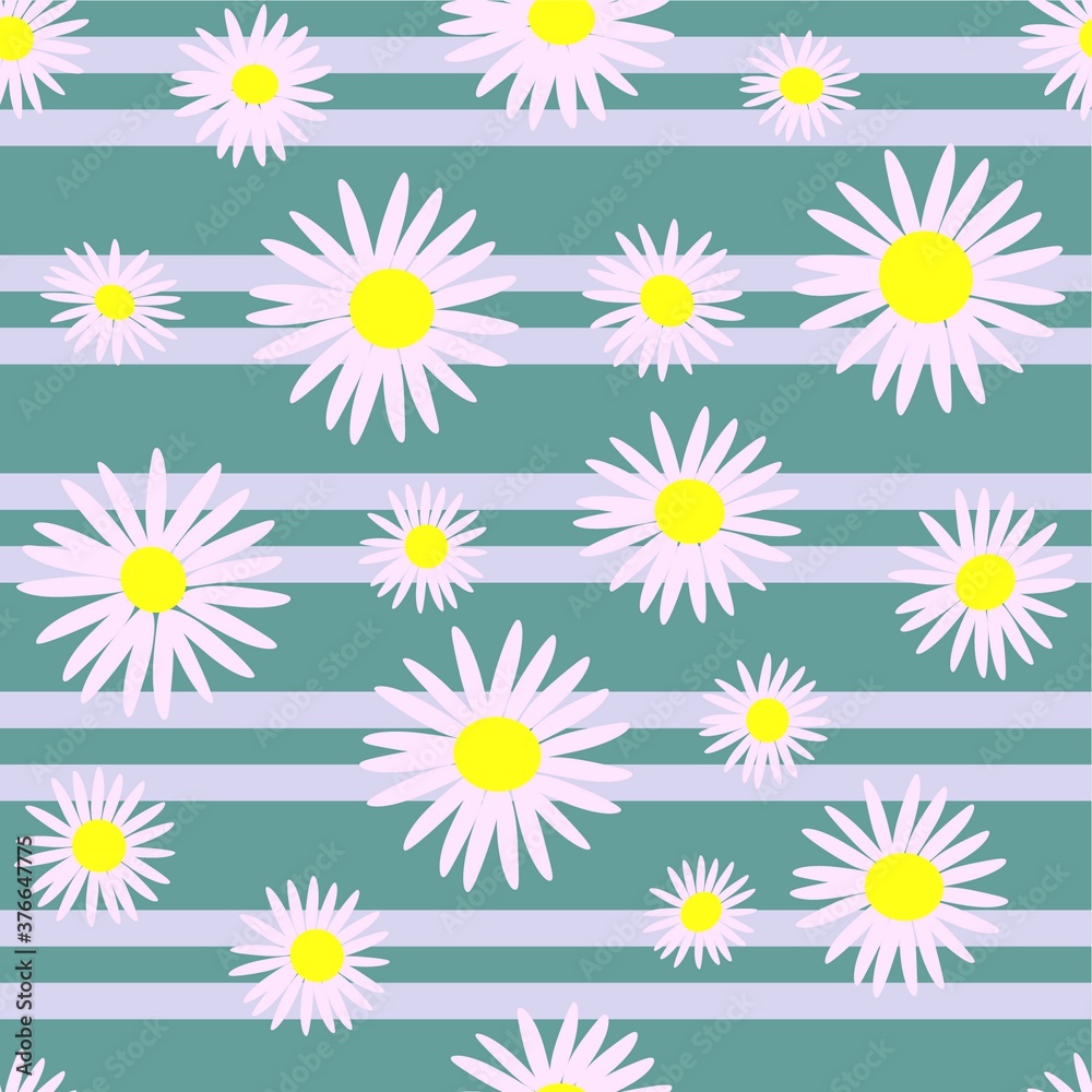 Obraz premium seamless pattern with camomiles on lines background