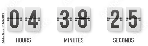Realistic flip countdown clock counter timer. Flat count down day.Scoreboard time remaining count down flip board with shadow - stock vector.
