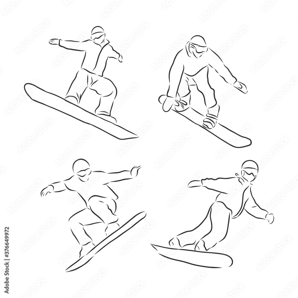 winter sport , snowboarding, snowboarder vector sketch illustration