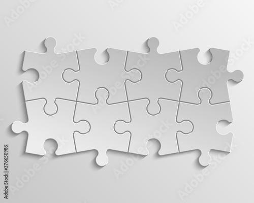 Eight sided 3d puzzle presentation infographic template with explanatory text field for business statistics
