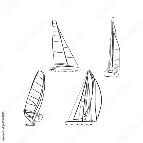 set of sailboat icons, vector illustration, sailing boat vector sketch illustration