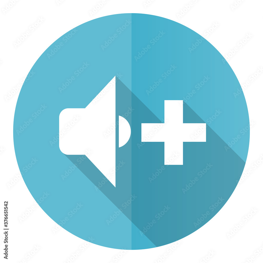 Fototapeta premium Speaker volume vector icon, flat design blue round web button isolated on white background