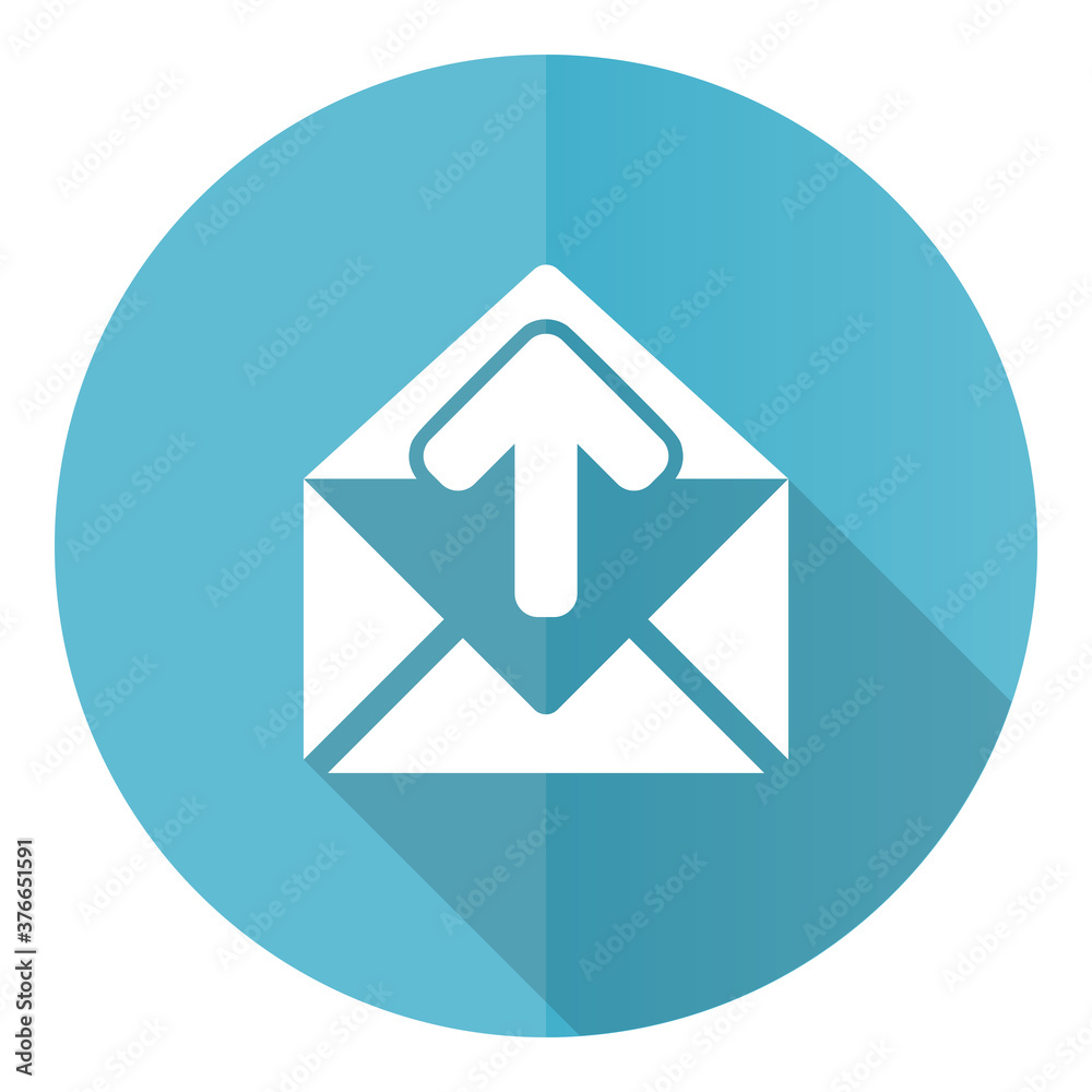 Email vector icon, flat design blue round web button isolated on white background Email vector icon, flat design blue round web button isolated on white background