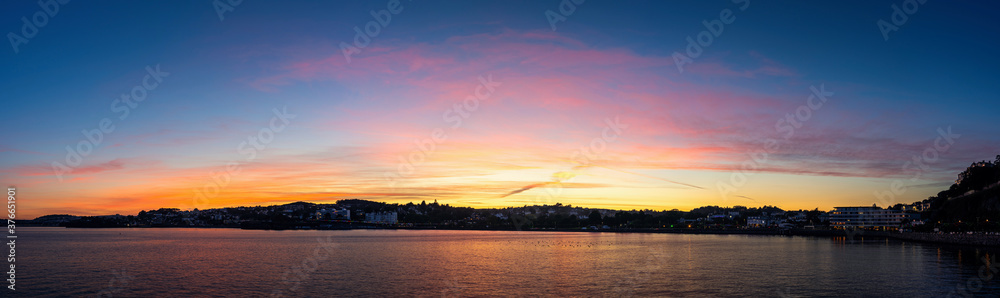 Panorama of Torquay during the sunset in Devon in England in Europe.