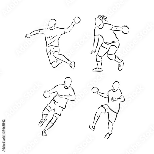 illustration of man playing handball . black and white drawing, white background, handball player vector sketch illustration