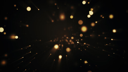 Festive abstract christmas texture, golden bokeh particles and highlights on dark background