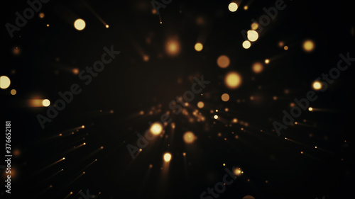 Photo Festive abstract christmas texture, golden bokeh particles and highlights on dar