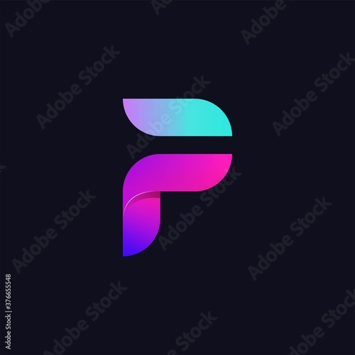 Letter f or p abstract logo design template with 3d gradient colorful