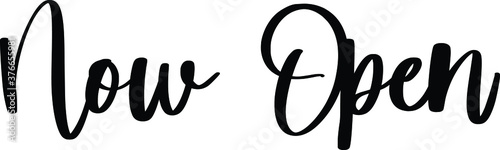 Now Open Typography/Calligraphy  Black Color Text On White Background