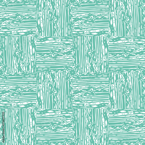 Vector fine woven texture seamless pattern background. Organic brush stroke effect cloth backdrop. Turquoise square repeat fabric, interlocking weave style. All over print for packaging, stationery