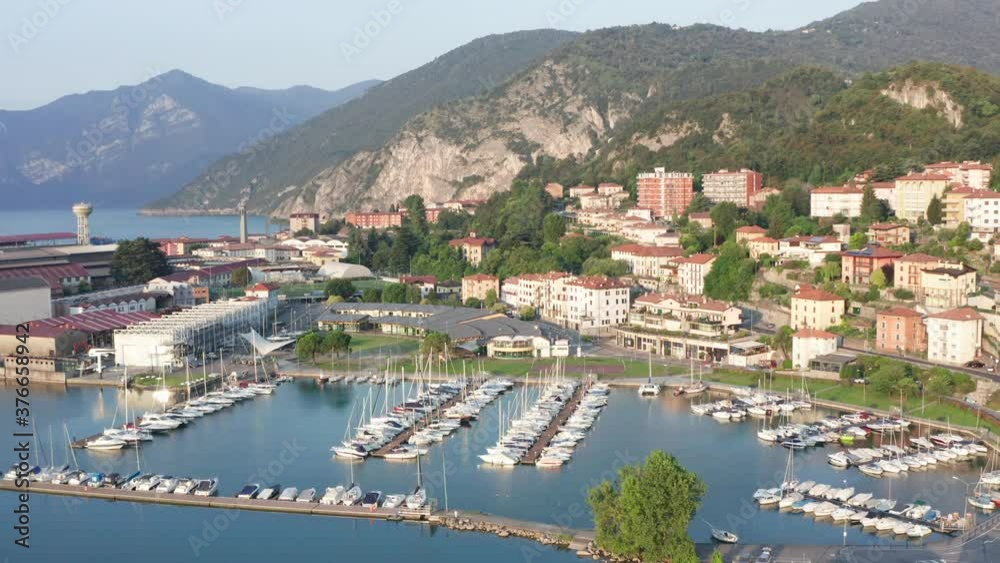Awesome aerial view of the Lovere port, Iseo lake panorama,Lombardy italy. Awesome aerial view of the Lovere port, Iseo lake panorama,Lombardy italy.