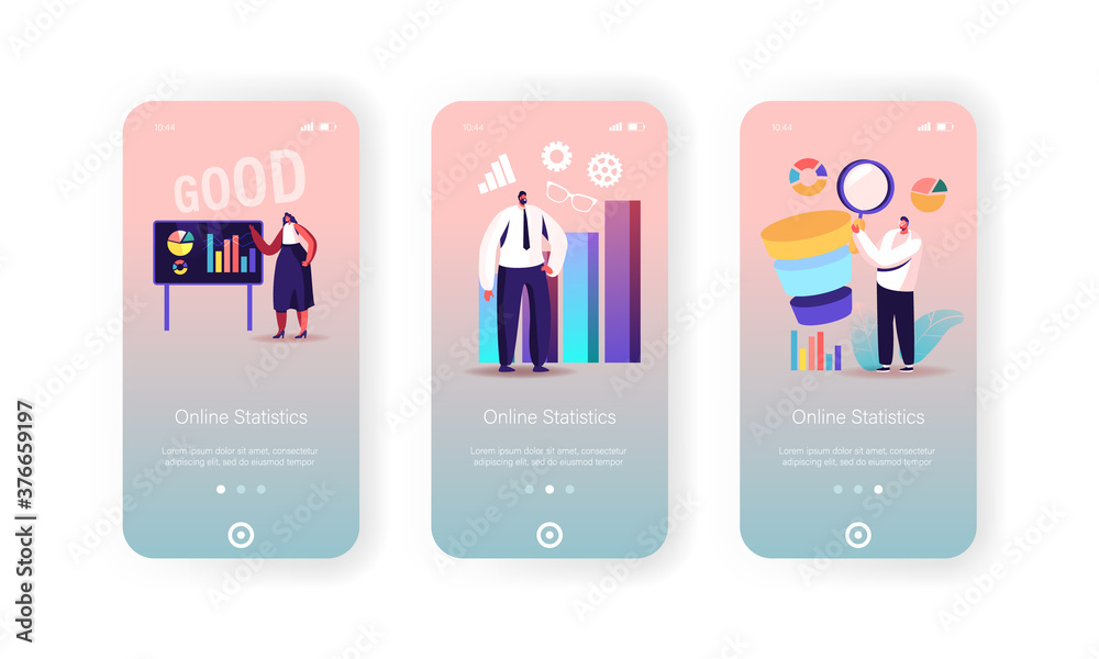 Business Statistics Mobile App Page Onboard Screen Template. Tiny ...