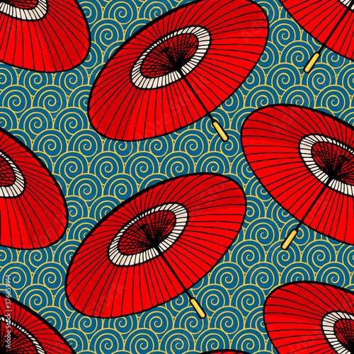 seamless red japanese umbrellas