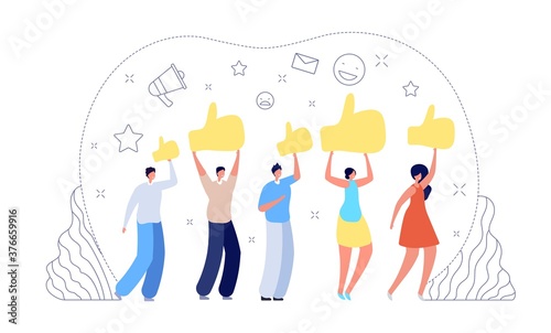 People give rate. Customer choice, woman man rank satisfaction. Client good review, success work or quality feedback vector illustration. Feedback review, business positive satisfaction