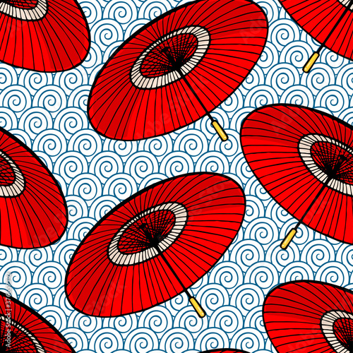 seamless red japanese umbrellas