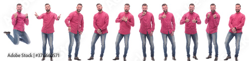 collage of photos of a handsome man in a red shirt