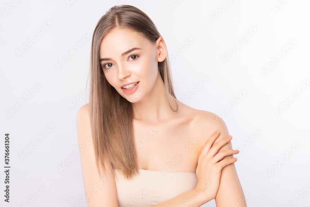 Beautiful Young Woman With Clean Fresh Skin on white background, Face care, Facial treatment. Cosmetology, beauty and spa. women portrait. Beautiful Young Woman With Clean Fresh Skin on white background, Face care, Facial treatment. Cosmetology, beauty and spa. women portrait.