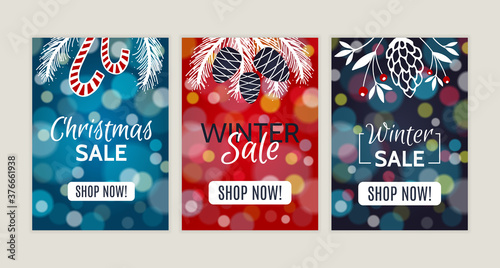 Christmas  new year  winter sale banner. Shop market poster template with decorative elements