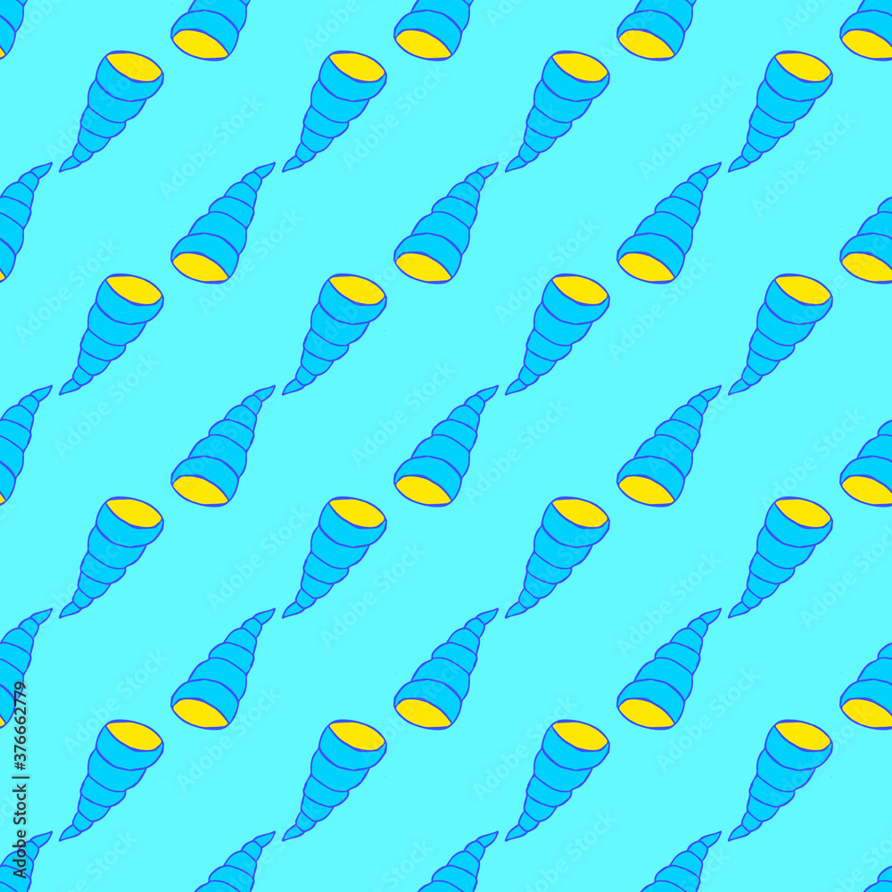 Naklejka premium Seashell seamless pattern on the cyan background