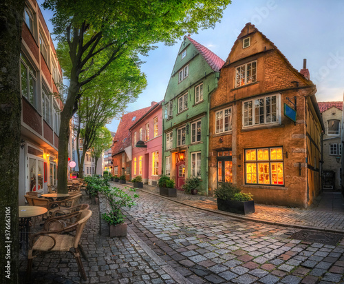 Schnoor - picturesque historic district with cobblestone streets and small colorful houses in Bremen, Germany (HDR-image) photo