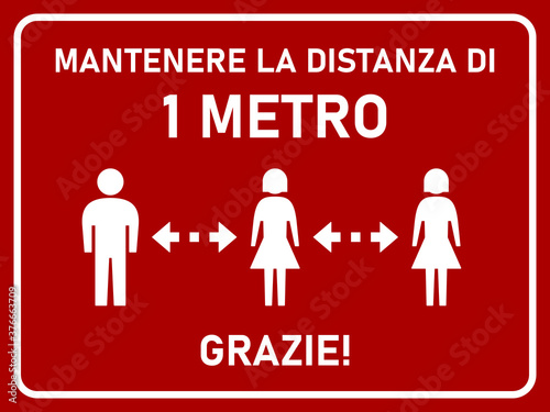 Mantenere La Distanza Di 1 Metro Grazie   Keep a Distance of 1 Meter Thank You  in Italian  Horizontal Social Distancing Instruction Sign with an Aspect Ratio of 4 3. Vector Image.