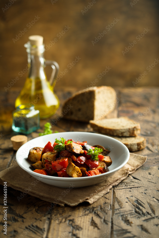 Traditional homemade eggplant stew or caponata