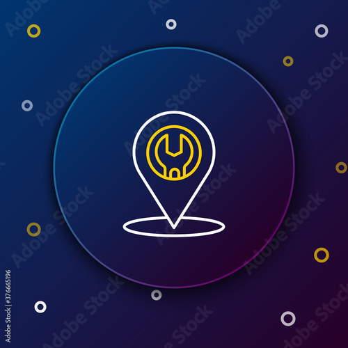 Line Car service icon isolated on blue background. Auto mechanic service. Repair service auto mechanic. Maintenance sign. Colorful outline concept. Vector.