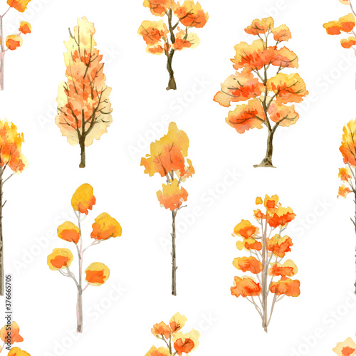 Autumn Tree water color painting pattern. 