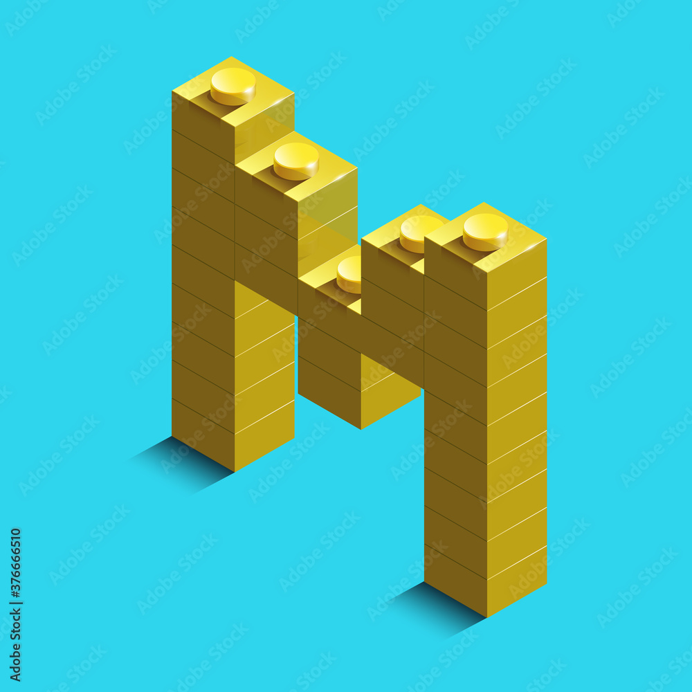 3d isometric letter M of the alphabet from bricks. 3d isometric plastic letter from the blocks 3d isometric letter M of the alphabet from bricks. 3d isometric plastic letter from the blocks