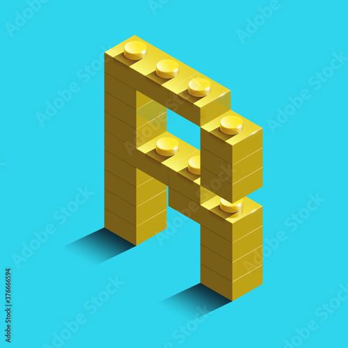 3d isometric letter R of the alphabet from bricks. 3d isometric plastic letter from the blocks