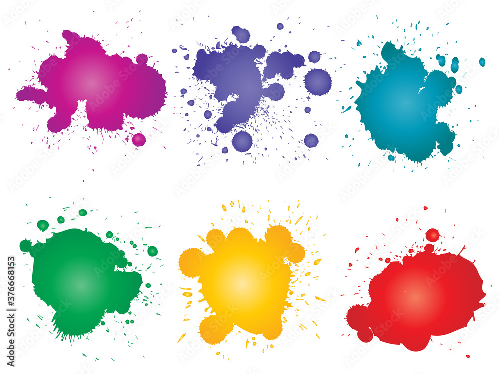 Vector collection of artistic grungy paint drop, hand made creative splash or splatter stroke set isolated white background. Abstract grunge dirty stains group, education or graphic art decoration Vector collection of artistic grungy paint drop, hand made creative splash or splatter stroke set isolated white background. Abstract grunge dirty stains group, education or graphic art decoration