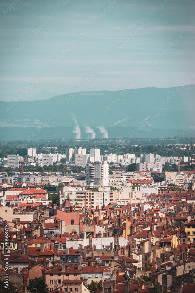 Naklejka premium The city of Lyon on Portrait view. 