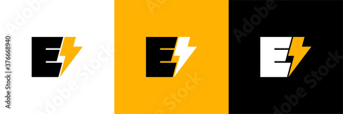 Energy company logo. High voltage tower on a sun background