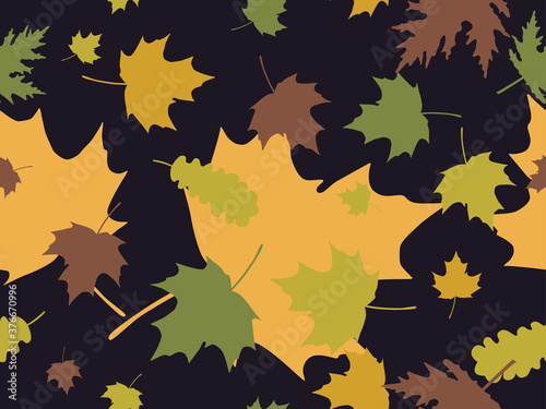 Autumn leaves seamless pattern. Falling leaves, leaf fall. Oak and maple. Background for wrapping paper, print, fabric and printing. Vector illustration