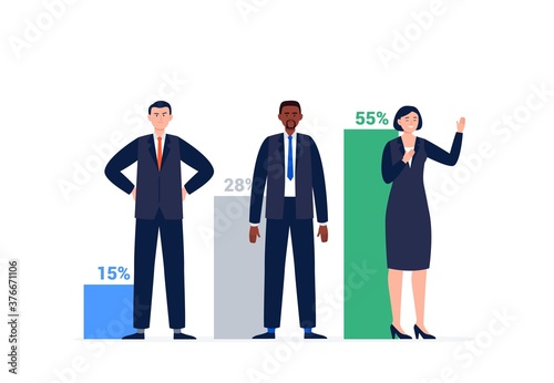Political candidates and their rating. Voting and election concept. Democratic election. Vector flat illustration. 