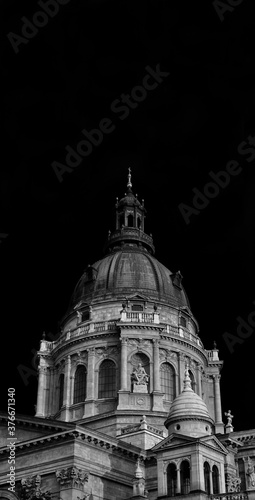 Szent Istvan Bazilika (St Stephen Basilica) neoclassical church in the center of Budapest, completed in 1905 (Black and White with copy space)