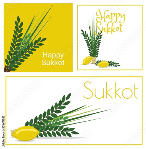 Happy Sukkot set of flyers or posters.