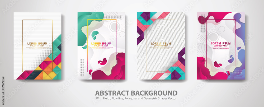 Plakat Set of cover design template with abstract fluid shapes and modern diagonal texture ornament Backgrounds
