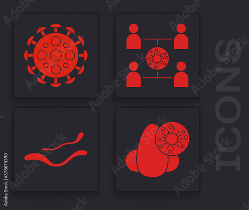 Set Runny nose and virus, Virus, Virus spread and Ebola virus disease icon. Vector.