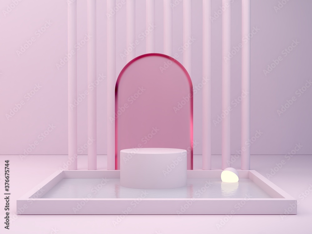 Pink shapes on a pink abstract background. Minimal box and geometric curved podium. Scene with geometrical forms. Empty showcase for cosmetic product presentation. Fashion magazine. 3d render Pink shapes on a pink abstract background. Minimal box and geometric curved podium. Scene with geometrical forms. Empty showcase for cosmetic product presentation. Fashion magazine. 3d render