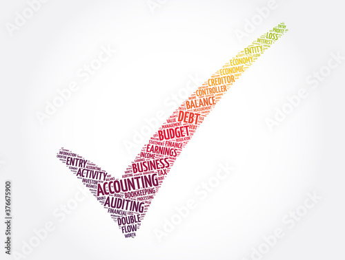 Accounting check mark word cloud collage, business concept background