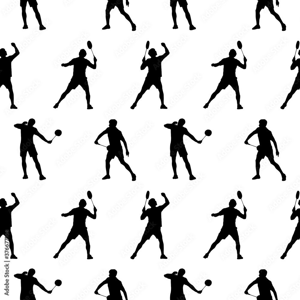 Badminton. Seamless pattern of silhouettes of playing men. Vector illustration. Badminton. Seamless pattern of silhouettes of playing men. Vector illustration.