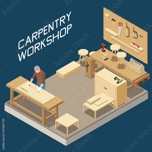 Carpentry Workshop Isometric Composition 