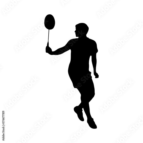Badminton. Silhouette of a man performing a backhand shot. Vector illustration.