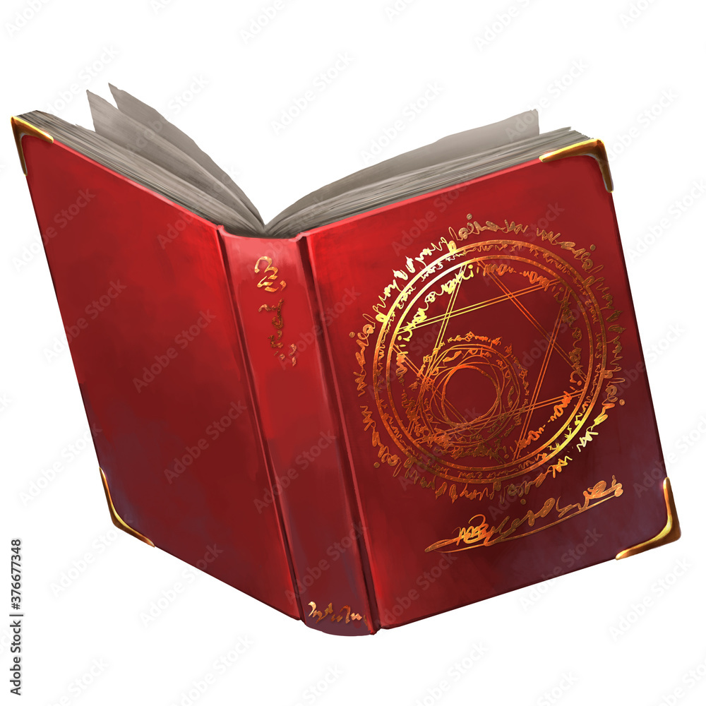 開いている赤い表紙の魔法の書のイラスト Stock Illustration Adobe Stock