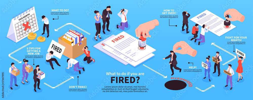 Obraz premium Fired Dismissal Isometric Infographics